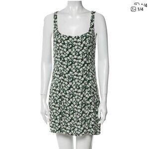 Reformation Dark Green and Cream Floral Mini Dress